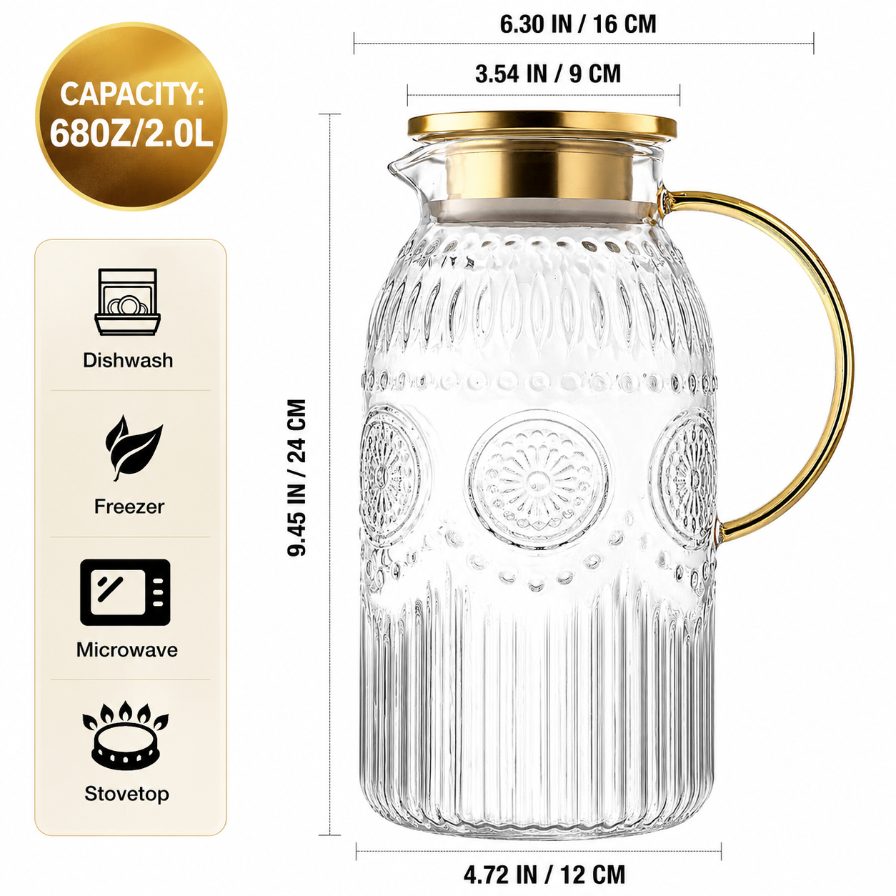 Maizia 68 oz Heritage Glass Pitcher